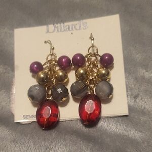 Gold and Red Beaded Earrings